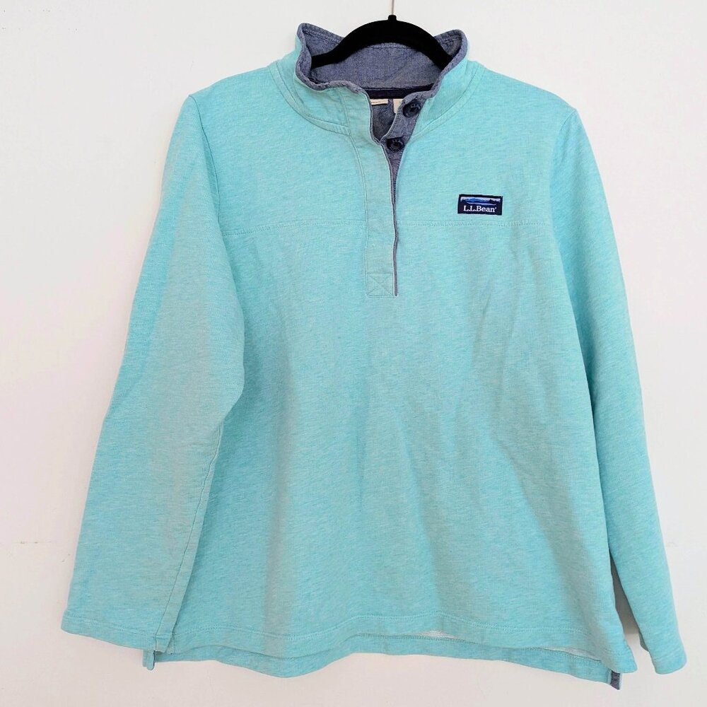 LL Bean Women's Size XL Pullover Sweatshirt Teal 1/4 Button Long Sleeve